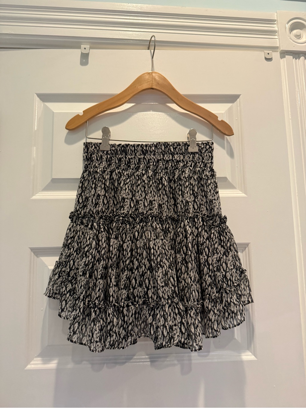 Misa Los Angeles Black & White Tiered Smocked Mini Skirt